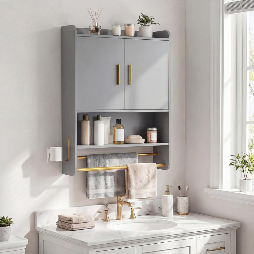 Giantex Bathroom Wall Mounted Medicine Cabinet w/Towel Bars & Toilet Paper Holder