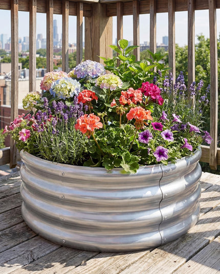 Giantex 2 x 2 x 1 FT Round Outdoor Galvanized Raised Garden Bed with Open-Ended Base (1/2)