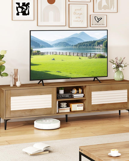 Meuble TV Moderne Milieu de Siècle Giantex pour TV 55-65 Pouces | Meuble TV à Rainures Ondulées