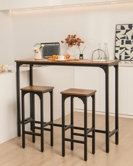 Giantex 28" Counter Height Bar Stools Set of 2, Metal Frame Bar Chairs with Adjustable Foot Pads, Brown