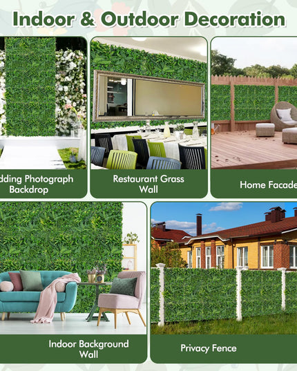 Giantex Grass Wall Panels Backdrop - 4 PCS 20"x20" Artificial Tropical Boxwood Panels