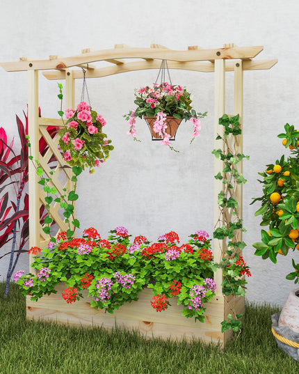Giantex Raised Garden Bed with Sided Trellis & Hanging Roof, Wood Planter Box, 44”x14”x45” (L x W x H)