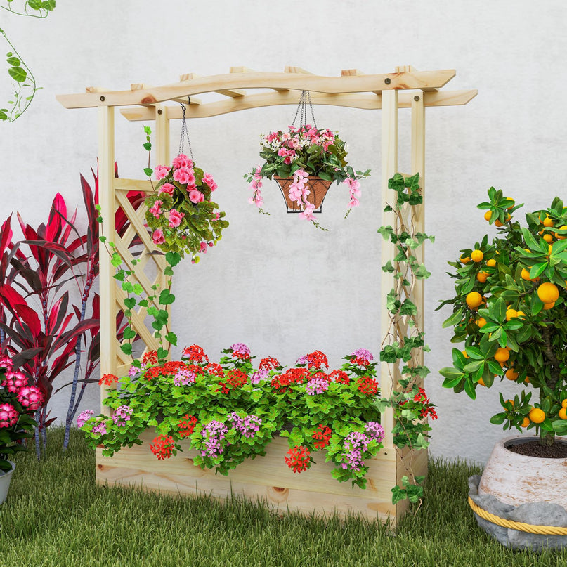 Giantex Raised Garden Bed with Sided Trellis & Hanging Roof, Wood Planter Box, 44”x14”x45” (L x W x H)