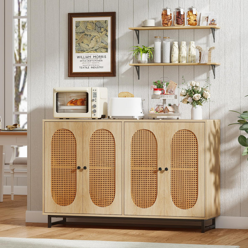 Giantex Large PE Rattan Storage Cabinet with 4 Doors and Adjustable Shelves