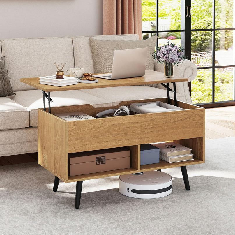 Giantex Lift Top Coffee Table w/Hidden Compartment & 2 Open Shelves