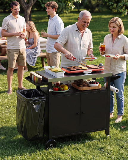 Giantex Outdoor Grill Cart with Stainless Steel Tabletop & Storage Cabinet