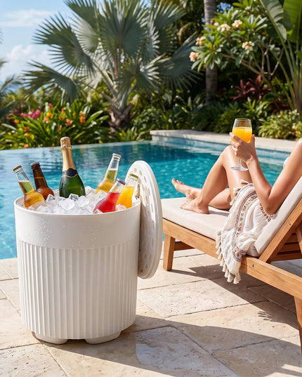GIANTEX 3-in-1 6.2 Gal Outdoor Ice Bucket & Cooler Side Table with Storage