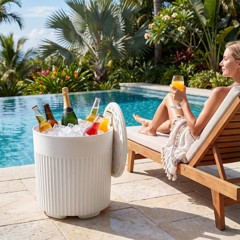GIANTEX 3-in-1 6.2 Gal Outdoor Ice Bucket & Cooler Side Table with Storage