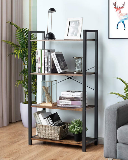 Giantex 4-Tier Industrial Bookshelf Vintage Bookcase with Metal Frame