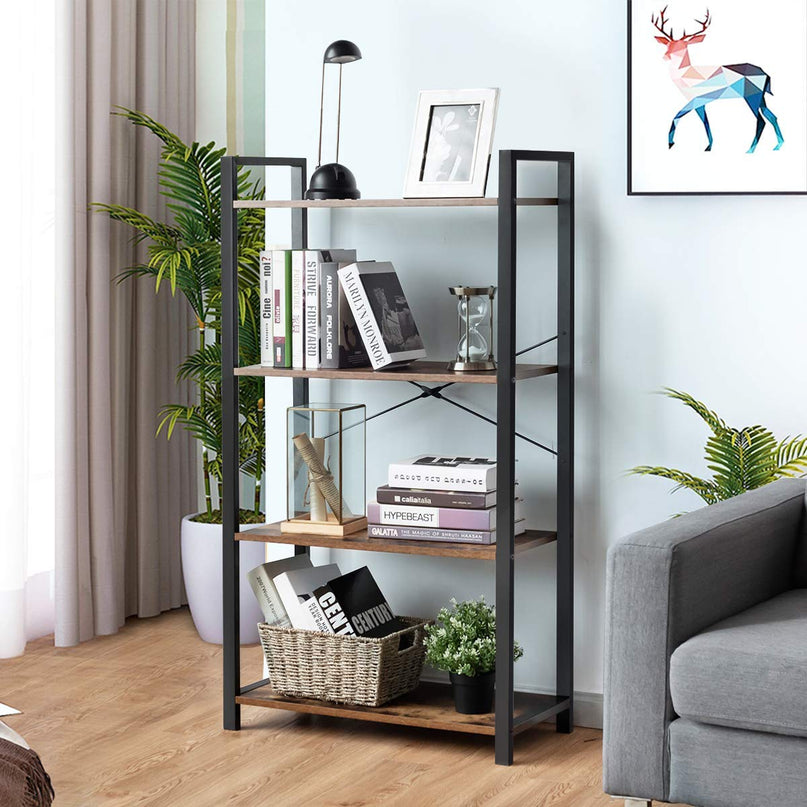Giantex 4-Tier Industrial Bookshelf Vintage Bookcase with Metal Frame