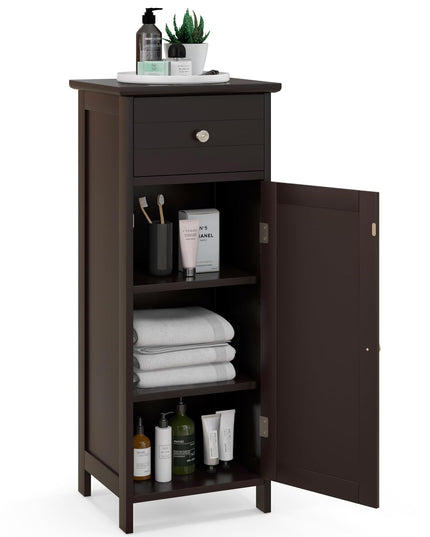Bathroom Floor Storage Cabinet with Adjustable Shelf & Large Drawer