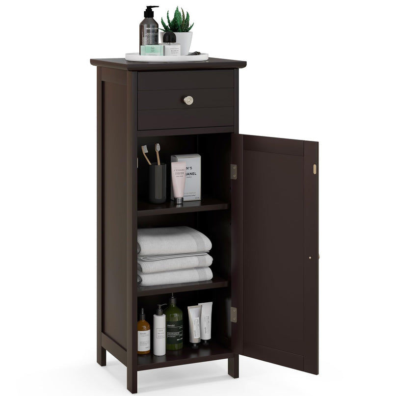 Bathroom Floor Storage Cabinet with Adjustable Shelf & Large Drawer