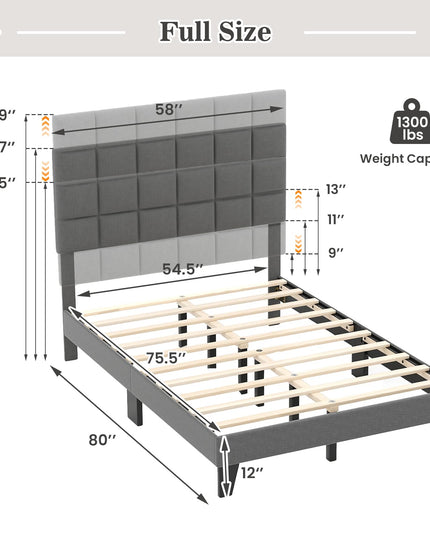 Giantex Full Size Platform Bed, Linen Fabric Upholstered Bed Frame with Adjustable Headboard & Wooden Slat Support