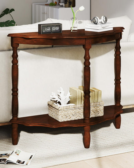 Giantex 42" Half Moon Console Table with Storage Shelf & Carved Rubber Wood Legs