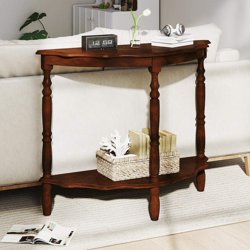 Giantex 42" Half Moon Console Table with Storage Shelf & Carved Rubber Wood Legs