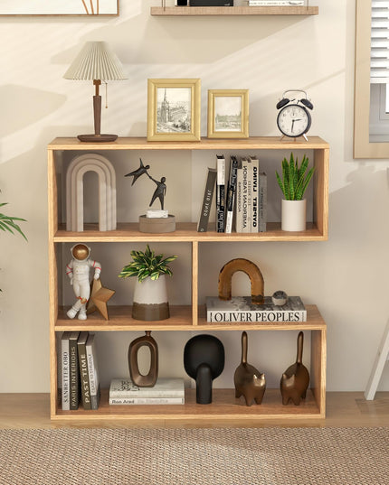 Giantex 3-Tier Bookshelf, Wooden Concave Bookcase for Small Space, Modern Freestanding Display Storage Shelves