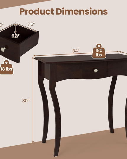 Giantex Chic Accent Entryway Table with Storage Drawers and Solid Rubber Wood Legs