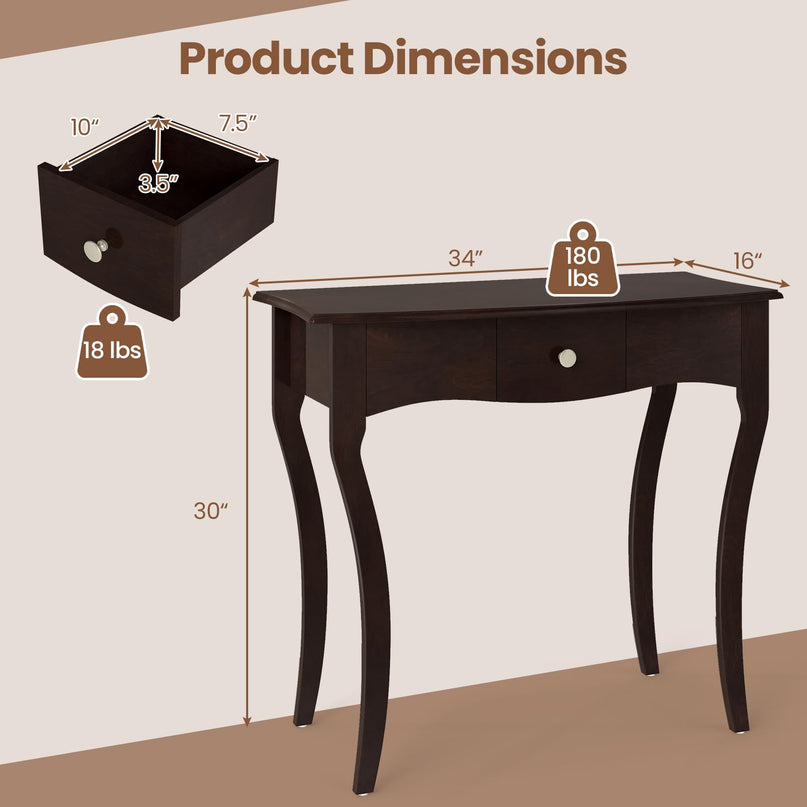 Giantex Chic Accent Entryway Table with Storage Drawers and Solid Rubber Wood Legs