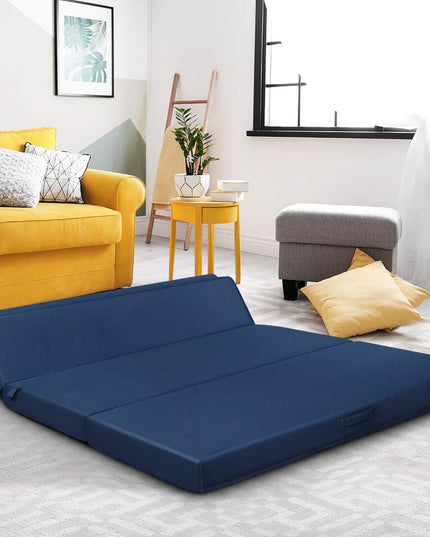 4" Thick Folding Portable Mattress Pad Sofa Bed with No Carrying Handles and Removable Washable Fabric Queen Blue