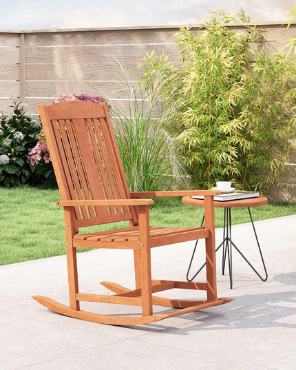 Giantex Solid Wood High Back Rocker with Slatted Sea Outdoor Rocking Chair