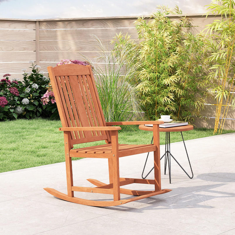 Giantex Solid Wood High Back Rocker with Slatted Sea Outdoor Rocking Chair
