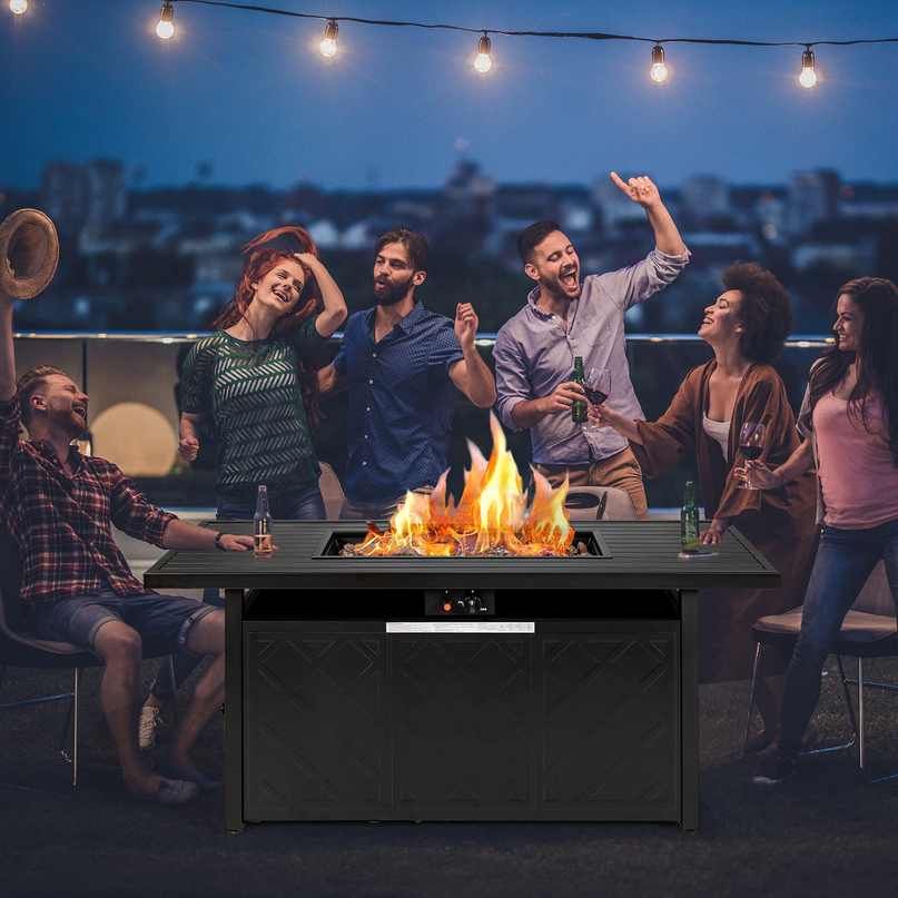 Giantex Gas Fire Table, Rectangular Outdoor Patio Propane Firepit Table