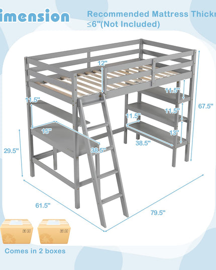 Giantex Loft Bed with Desk & Bookshelves