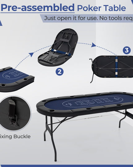 Giantex 8 Player Poker Table Foldable, 72" Portable Folding Texas Holdem Poker Tables w/Padded Rails