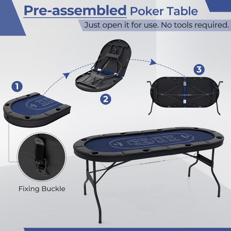 Giantex 8 Player Poker Table Foldable, 72" Portable Folding Texas Holdem Poker Tables w/Padded Rails