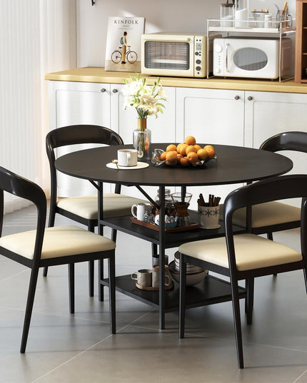 Giantex Table de Salle à Manger Ronde 47" pour 4-6 Personnes avec 2 Étagères de Rangement Ouvertes
