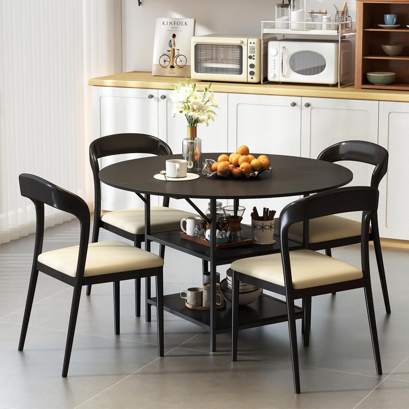Giantex Table de Salle à Manger Ronde 47" pour 4-6 Personnes avec 2 Étagères de Rangement Ouvertes