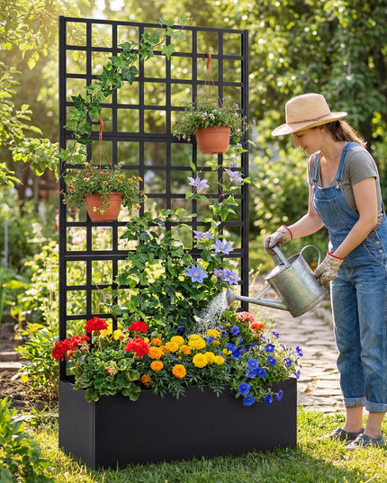 Giantex 36" x 16" x 77" Metal Raised Garden Bed with Trellis
