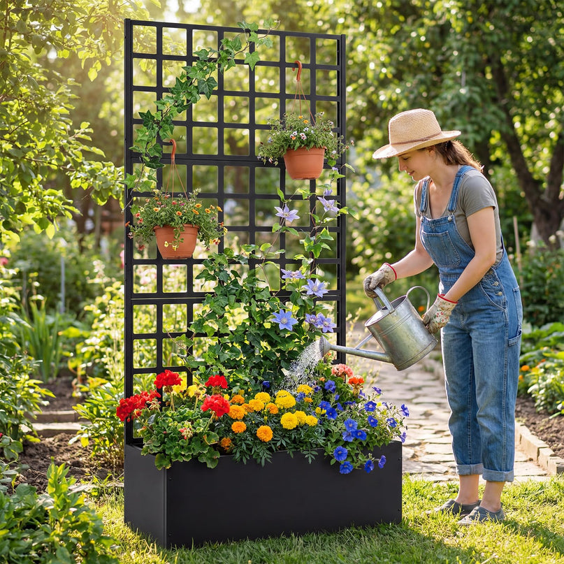 Giantex 36" x 16" x 77" Metal Raised Garden Bed with Trellis