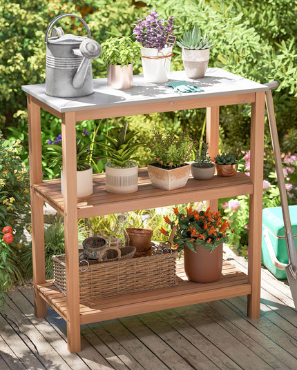 Giantex 3 Tier Outdoor Potting Bench with Faux Marble Tabletop