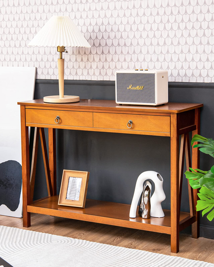Console Table Entryway Sofa Side Table with 2 Drawers & Open Shelf