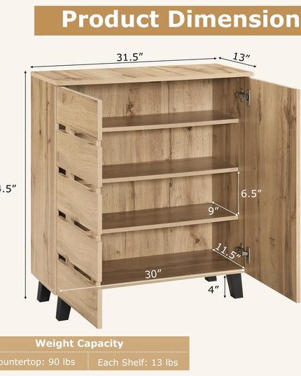 Meuble à chaussures de ferme Giantex à 4 niveaux avec 2 portes à lattes et étagères amovibles