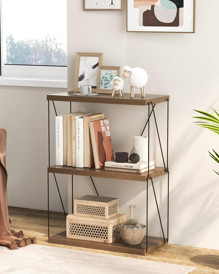 Giantex 3-Tier Open-Back Bookshelf, Freestanding Display Rack, Metal Frame Storage Shelf