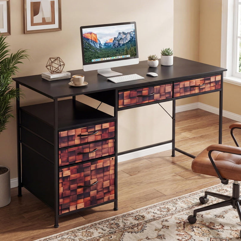 Giantex 120 CM Home Office Desk with Fabric Drawer and Shelf