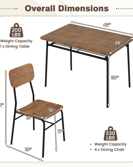 Giantex 5-Piece Dining Table Set, Kitchen Table Chairs Set with Dinner Table, Storage Rack, Metal Frame