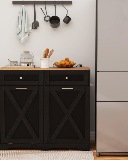 Tilt Out Trash Can Cabinet 9.25 Gallon, Kitchen Island with Power Outlet
