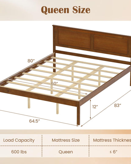 Giantex Mid-Century Modern Wood Queen/Full/Twin Size Bed Frame with Headboard