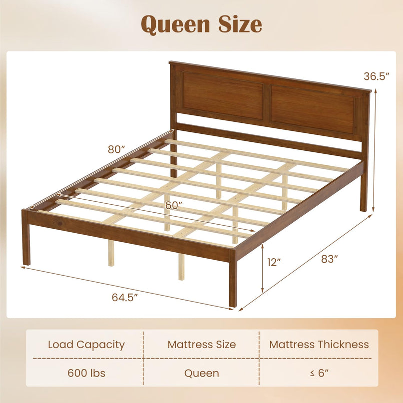 Giantex Mid-Century Modern Wood Queen/Full/Twin Size Bed Frame with Headboard