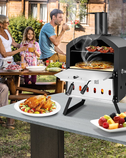 Giantex Outdoor Pizza Oven Wood Fired, 2-Layer Pizza Maker with Pizza Stone, Pizza Peel (Black)