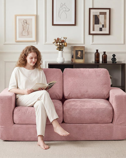 Giantex 2-Seater Floor Couch | Loveseat Foam Sofa with Removable Corduroy Cover