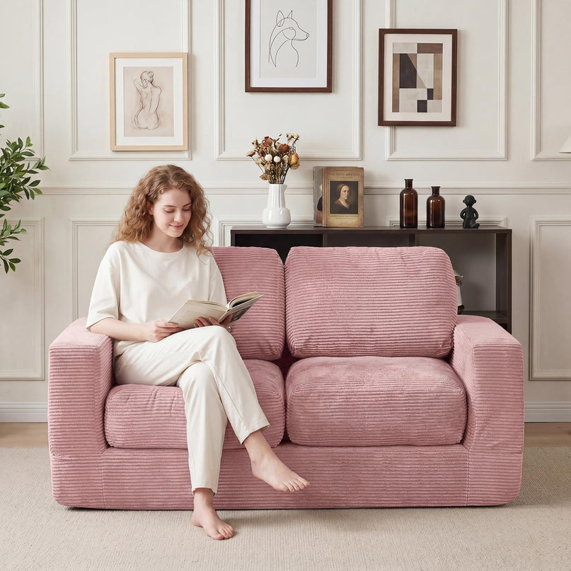 Giantex 2-Seater Floor Couch | Loveseat Foam Sofa with Removable Corduroy Cover
