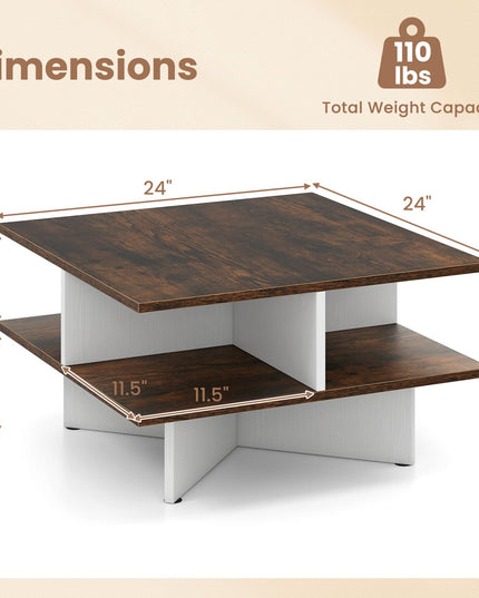 Giantex Square Coffee Table with 4 Storage Compartments & Cross Shape Base