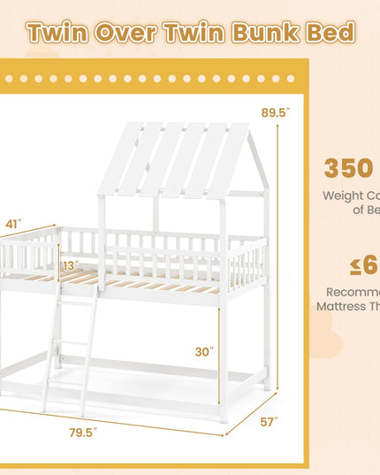 Giantex Twin Over Twin House Bunk Bed Low Loft Bed Frame
