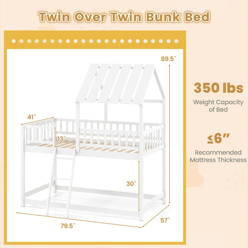 Giantex Twin Over Twin House Bunk Bed Low Loft Bed Frame