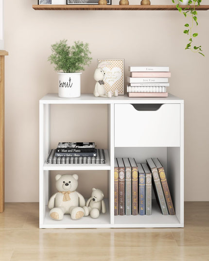 Giantex 3 Cube Bookcase with Drawer, 2 Tier Bookshelf for Small Space, Modern Freestandin
