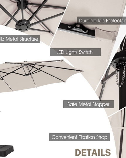 Giantex 15 FT Double Patio Umbrellas with 48 Solar LED Lights, Extra-Large Rectangle Umbrella